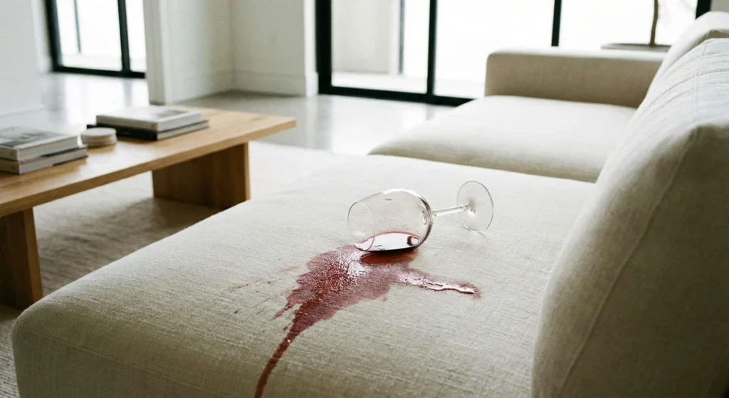 Mancha de vinho no sofá após derramamento